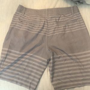 Hang Ten Hybrid Shorts for leisure and swim. Gray with stripes and 34 waist
